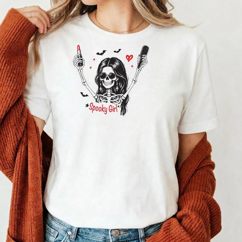 Sweet But Sinister Skeleton Girl Lipstick Microphone T-Shirt Goth Halloween